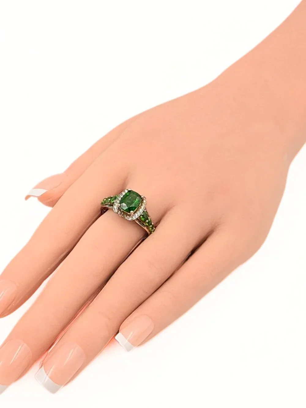 Contemporary Marked Sterling Silver Cushion Cut Green Tourmaline Ring Sz 10